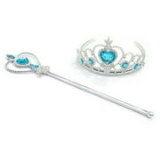 Princess Elsa Crown Tiara and Wand Set — Silver Heart Jewel(Blue)